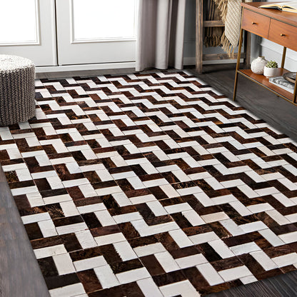 Brown and White Cowhide Area Rug, High Quality Natural Leather Handmade Rug