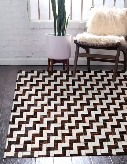 Brown and White Cowhide Area Rug, High Quality Natural Leather Handmade Rug