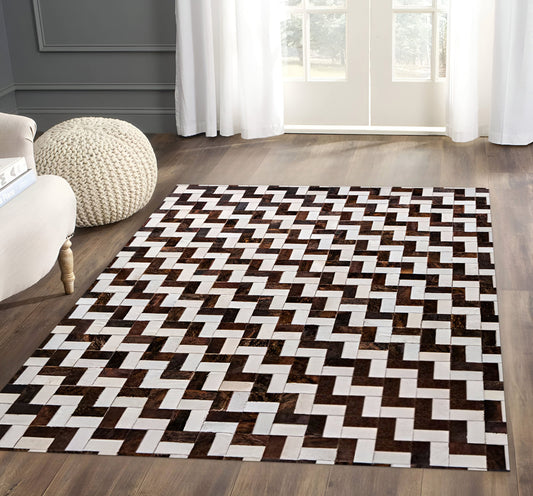 Brown and White Cowhide Area Rug, High Quality Natural Leather Handmade Rug