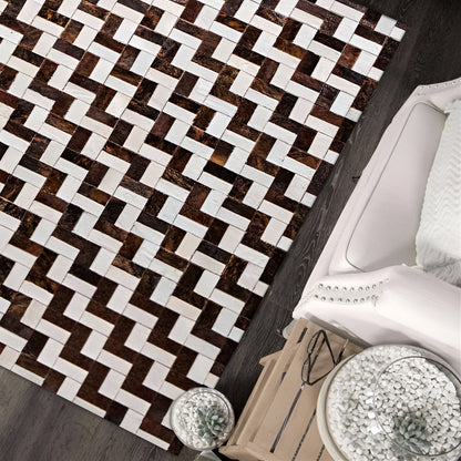 Brown and White Cowhide Area Rug, High Quality Natural Leather Handmade Rug