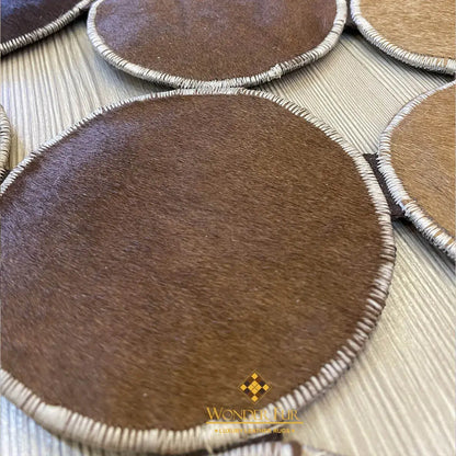 Cowhide Round Area Rug, Tricolor Cowhide Rug, Patchwork Rug Handmade Carpet