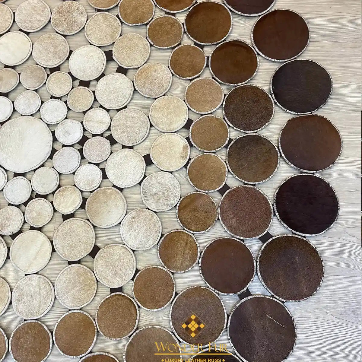 Cowhide Round Area Rug, Tricolor Cowhide Rug, Patchwork Rug Handmade Carpet