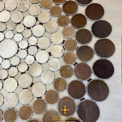 Cowhide Round Area Rug, Tricolor Cowhide Rug, Patchwork Rug Handmade Carpet