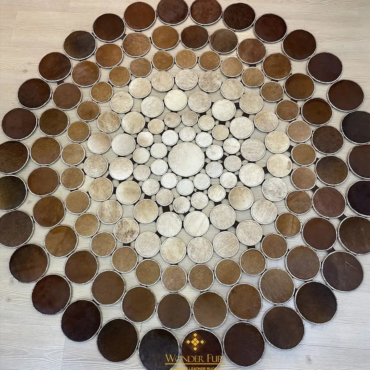 Cowhide Round Area Rug, Tricolor Cowhide Rug, Patchwork Rug Handmade Carpet