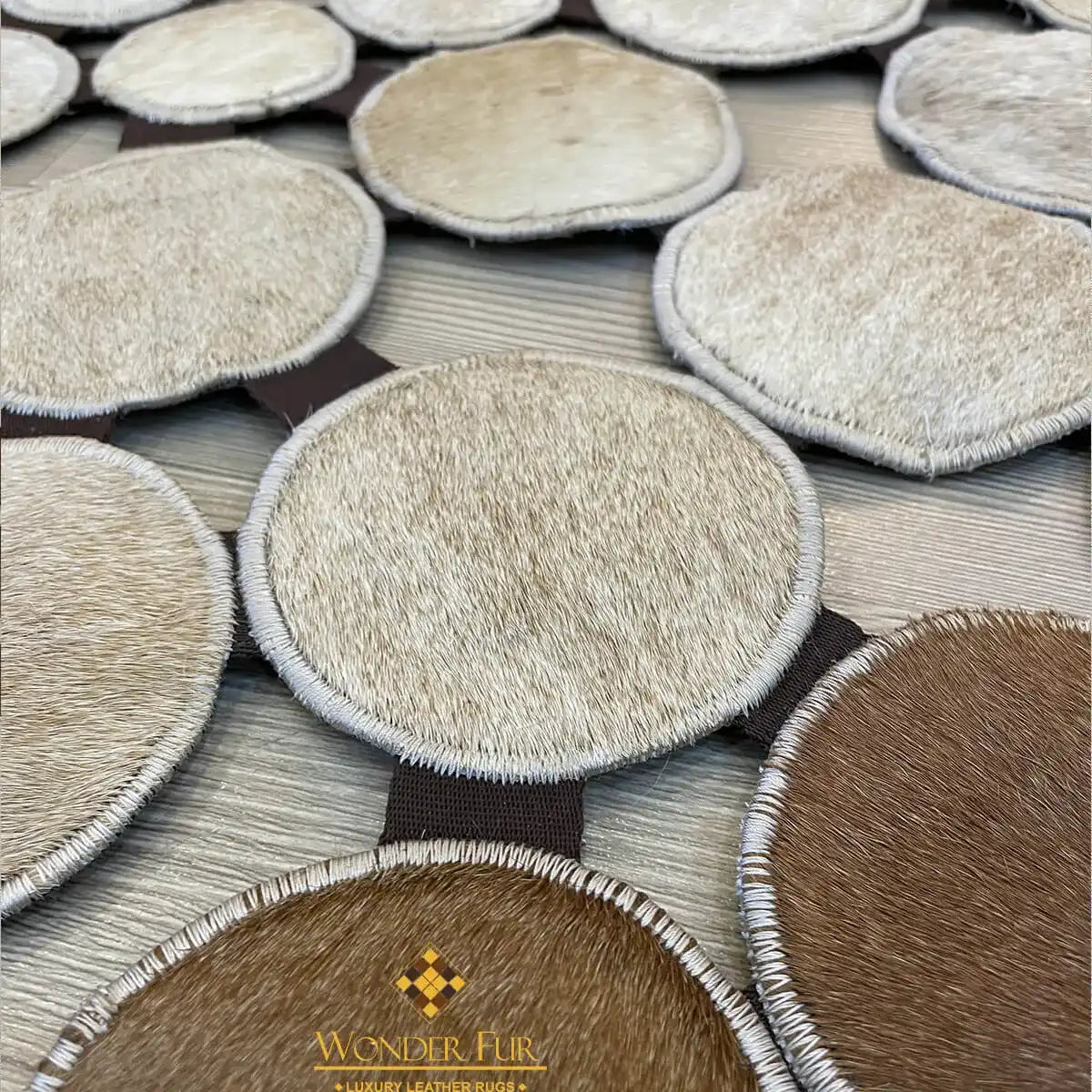 Cowhide Round Area Rug, Tricolor Cowhide Rug, Patchwork Rug Handmade Carpet