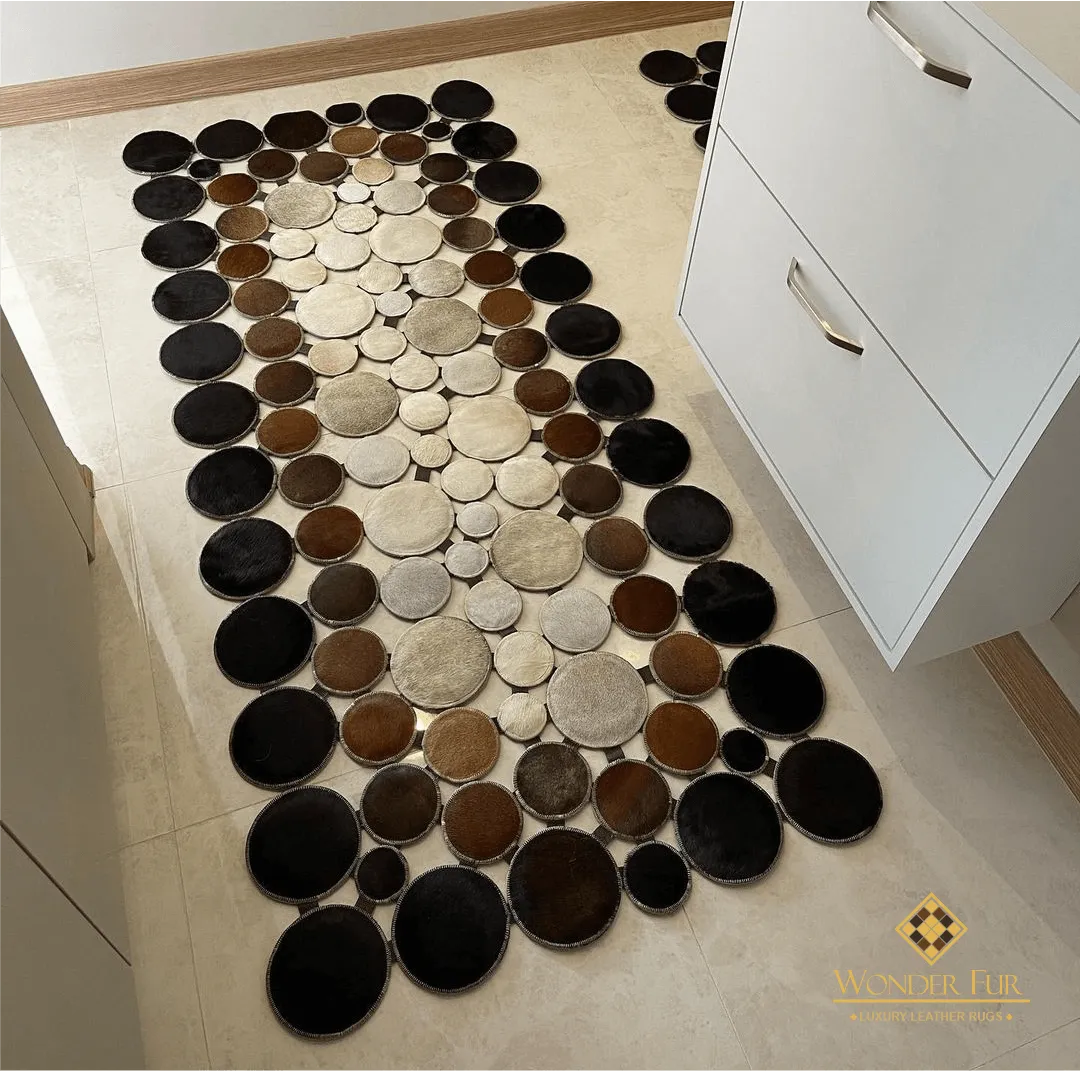 Brown and Cream Cowhide Runner Rug, Natural Cow Skin Runner Carpet, Patchwork Rug for Decoration