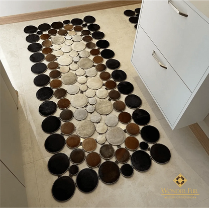 Brown and Cream Cowhide Runner Rug, Natural Cow Skin Runner Carpet, Patchwork Rug for Decoration