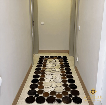 Brown and Cream Cowhide Runner Rug, Natural Cow Skin Runner Carpet, Patchwork Rug for Decoration