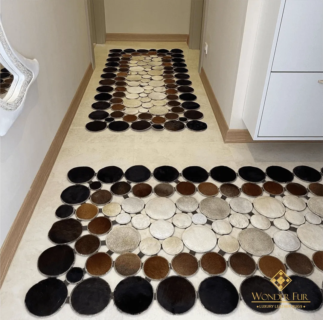 Brown and Cream Cowhide Runner Rug, Natural Cow Skin Runner Carpet, Patchwork Rug for Decoration