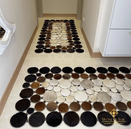 Brown and Cream Cowhide Runner Rug, Natural Cow Skin Runner Carpet, Patchwork Rug for Decoration