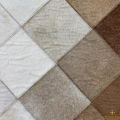 Cream and Brown Genuine Cowhide Runner Rug Luxury Handmade Carpet Elegant Rug