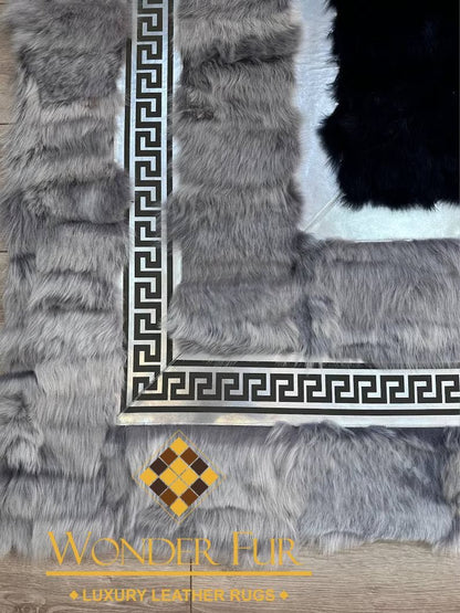 100%Natural Handmade Gray Black Sheepskin Office Area Rug , Modern Rug - Wonder fur rug Rug Wonder Fur Rug Wonder fur rug