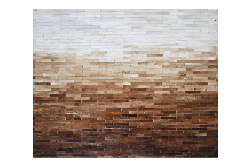 Brown and Cream Natural Cowhide Patchwork Rug, Modern Handmade Area Rug