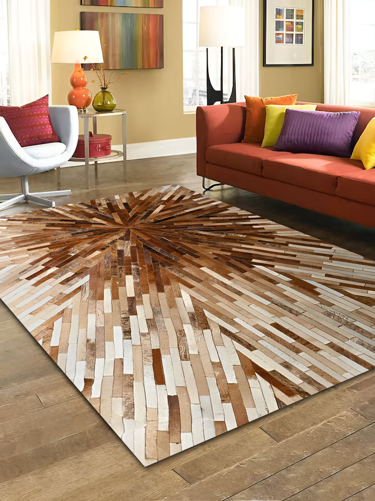 Custom Patten Natural Cowhide Patchwork Area Rug, High Quality Handmade Rug