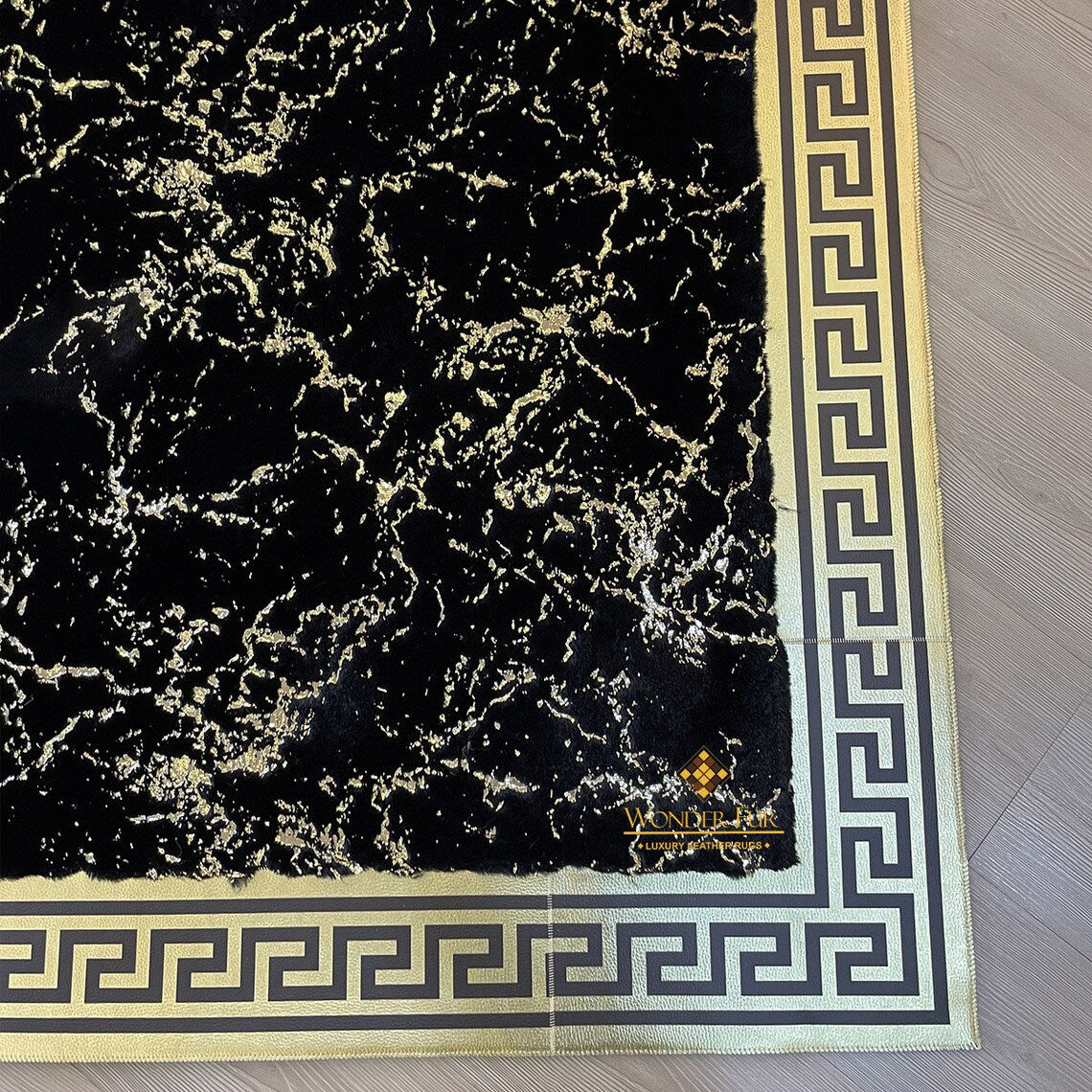 Customizable Plush Elegant Black And Gold Faux Fur 6x8 Living Room Rug