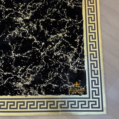 Customizable Plush Elegant Black And Gold Faux Fur 6x8 Living Room Rug