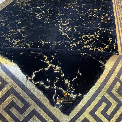 Customizable Plush Elegant Black And Gold Faux Fur 6x8 Living Room Rug
