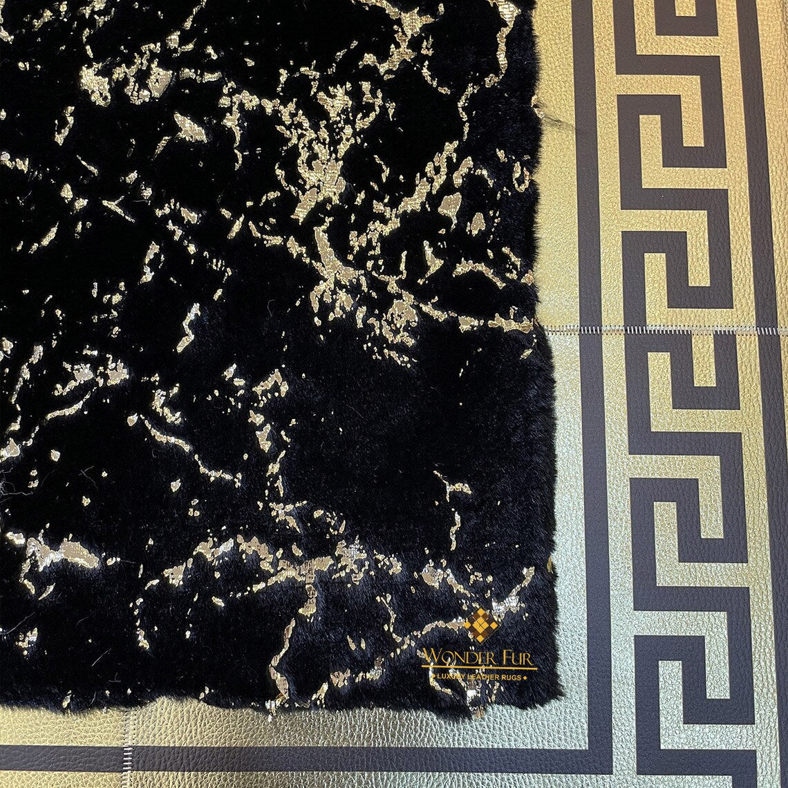 Customizable Plush Elegant Black And Gold Faux Fur 6x8 Living Room Rug