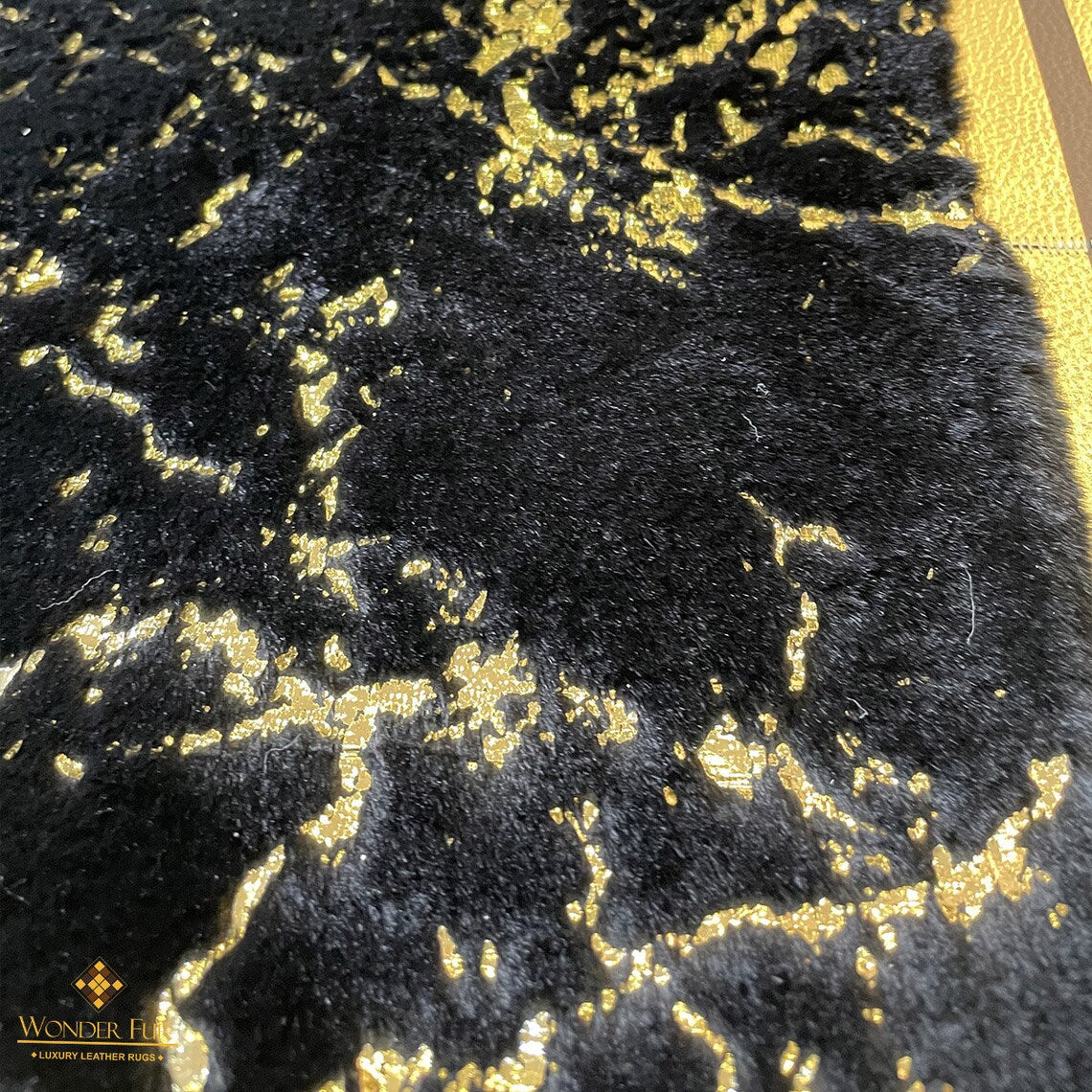 Customizable Plush Elegant Black And Gold Faux Fur 6x8 Living Room Rug