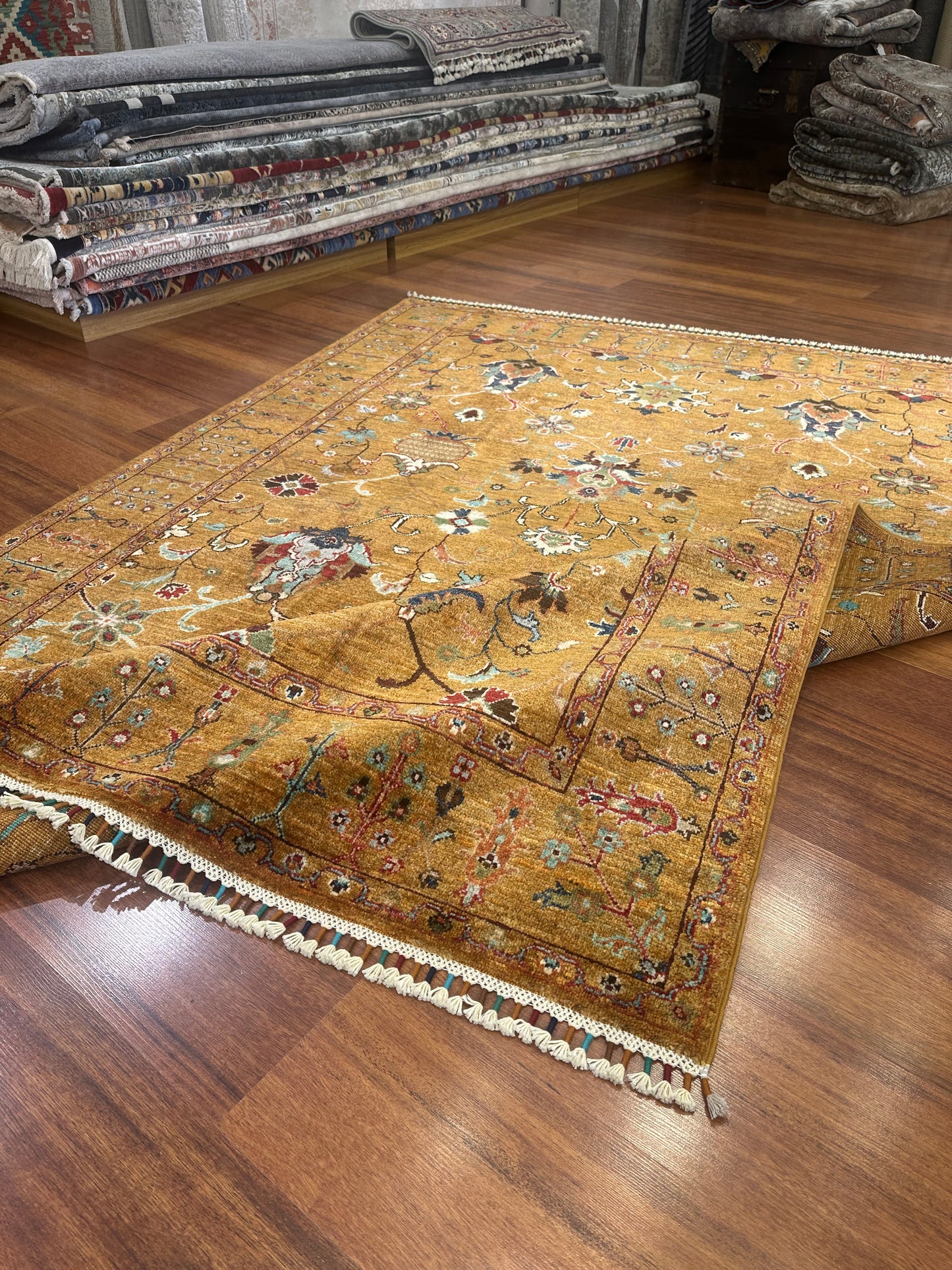 Handmade Afghan Sultani Rug – Mustard Yellow, Wool Tribal Carpet