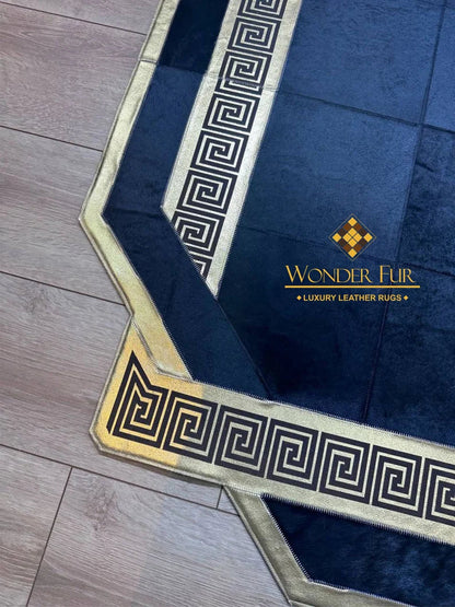 Elegant Black Gold Cowhide Rug, Unique Design Handmade Natural Cow Skin Carpet, Decor Area Rug