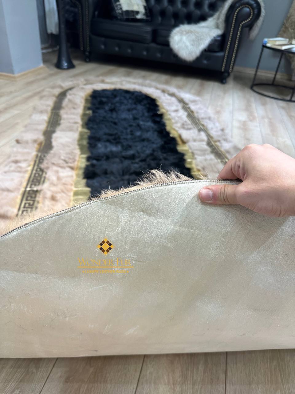 Elegant Natural Brown Sheepskin Wool Runner Rug , Fluffy Non Slip Rug