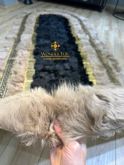 Elegant Natural Brown Sheepskin Wool Runner Rug , Fluffy Non Slip Rug