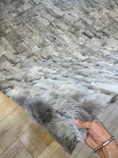 Handmade Gray Genuine Sheep Leather Unique Area Rug, Handmade Sheepskin Living Room Rug