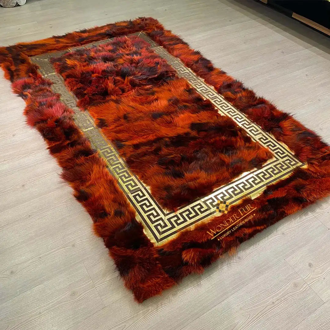 Fluffy Red Fox Fur Area Rug for Home Decoration