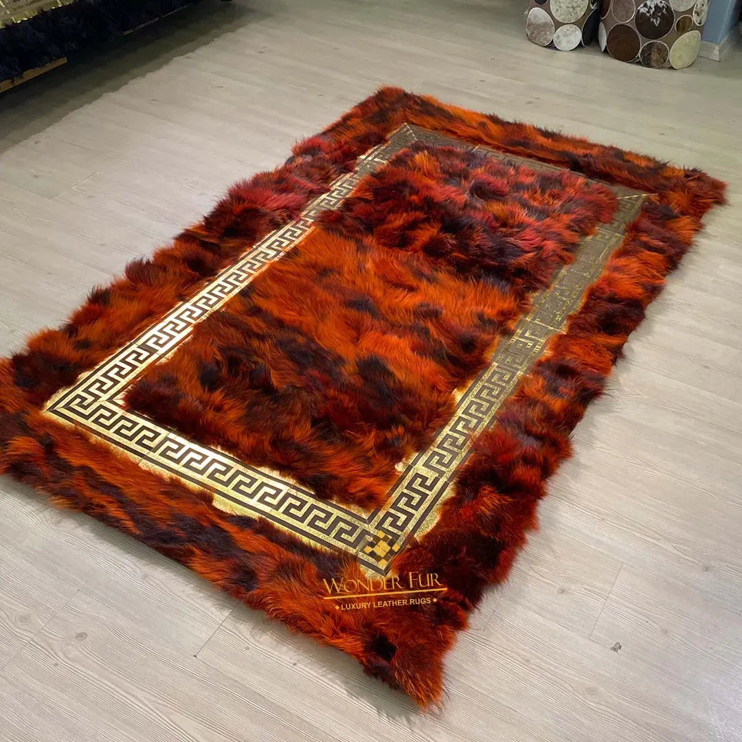 Fluffy Red Fox Fur Area Rug for Home Decoration
