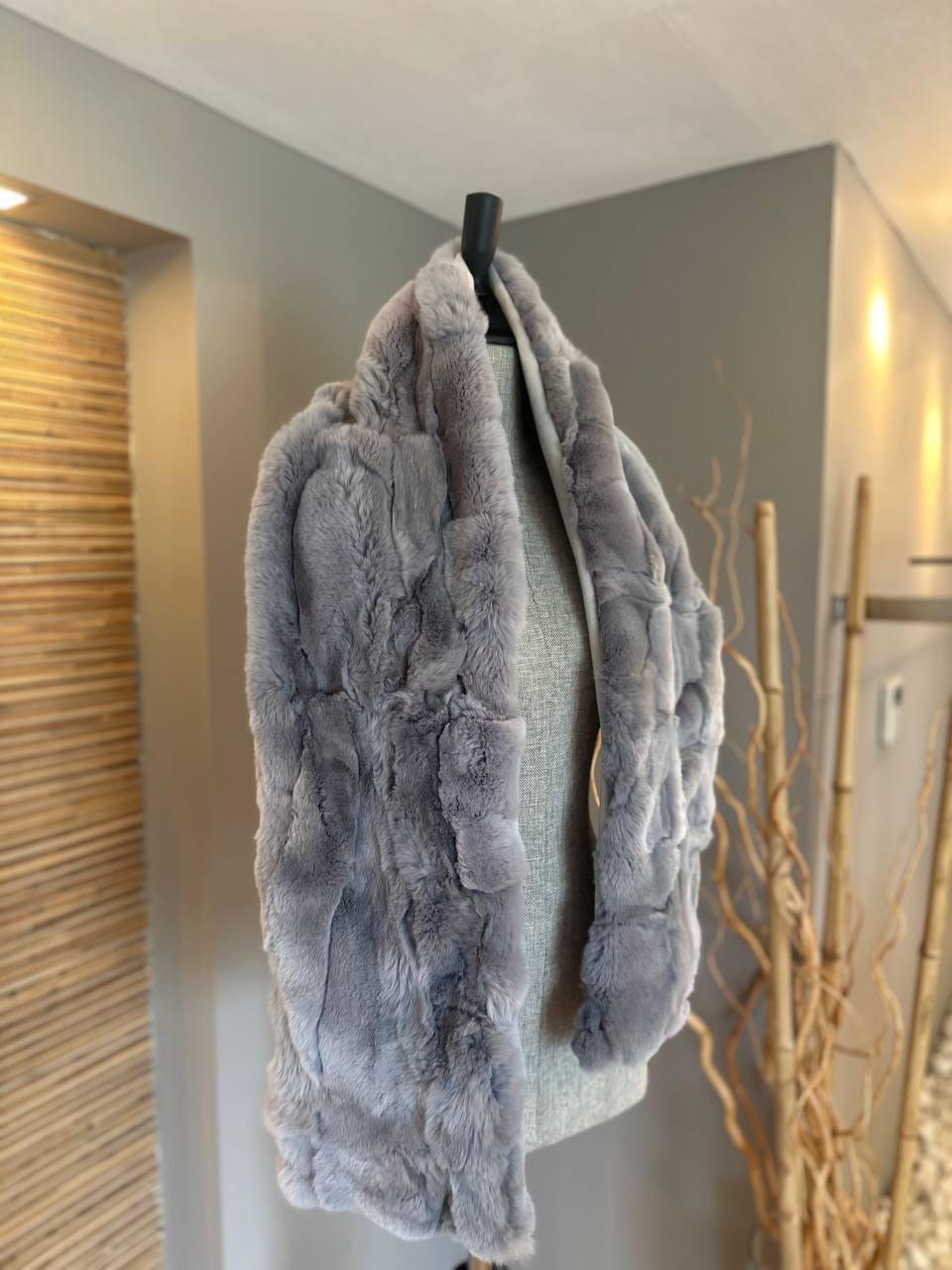Genuine Grey Rabbit Fur Scarf | Luxury Real Fur Wrap for Winter