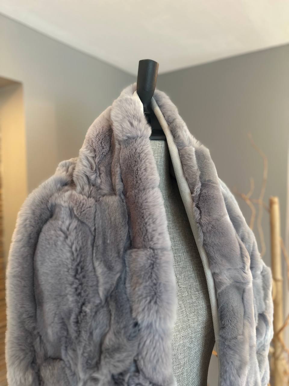 Genuine Grey Rabbit Fur Scarf | Luxury Real Fur Wrap for Winter
