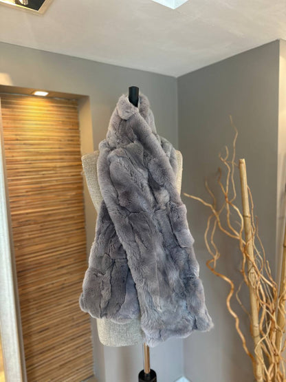 Genuine Grey Rabbit Fur Scarf | Luxury Real Fur Wrap for Winter