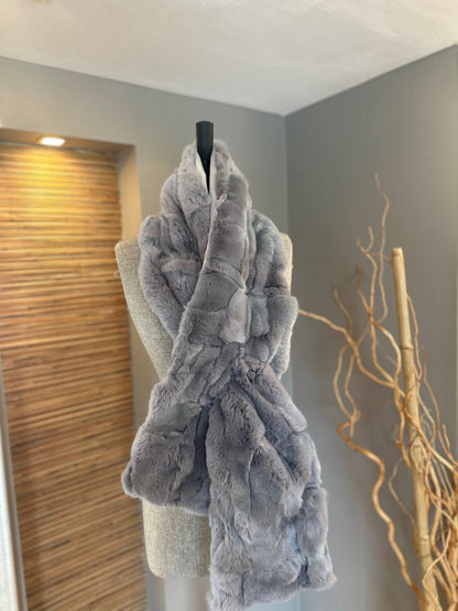 Genuine Grey Rabbit Fur Scarf | Luxury Real Fur Wrap for Winter