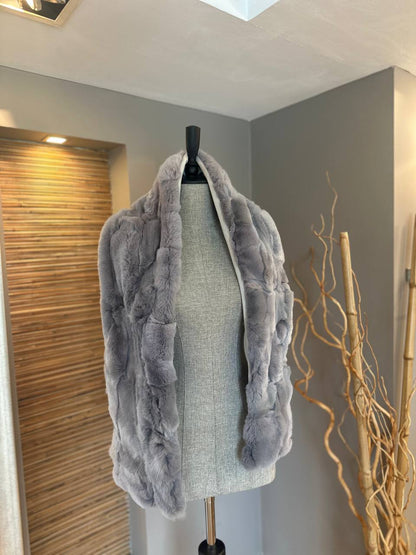 Genuine Grey Rabbit Fur Scarf | Luxury Real Fur Wrap for Winter