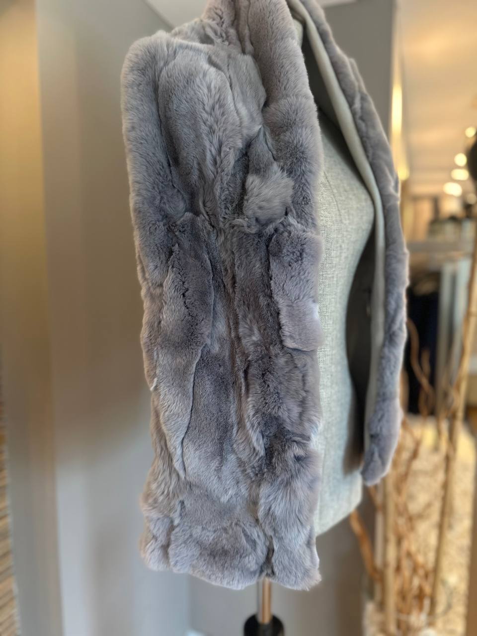 Genuine Grey Rabbit Fur Scarf | Luxury Real Fur Wrap for Winter