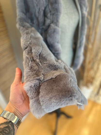 Genuine Grey Rabbit Fur Scarf | Luxury Real Fur Wrap for Winter