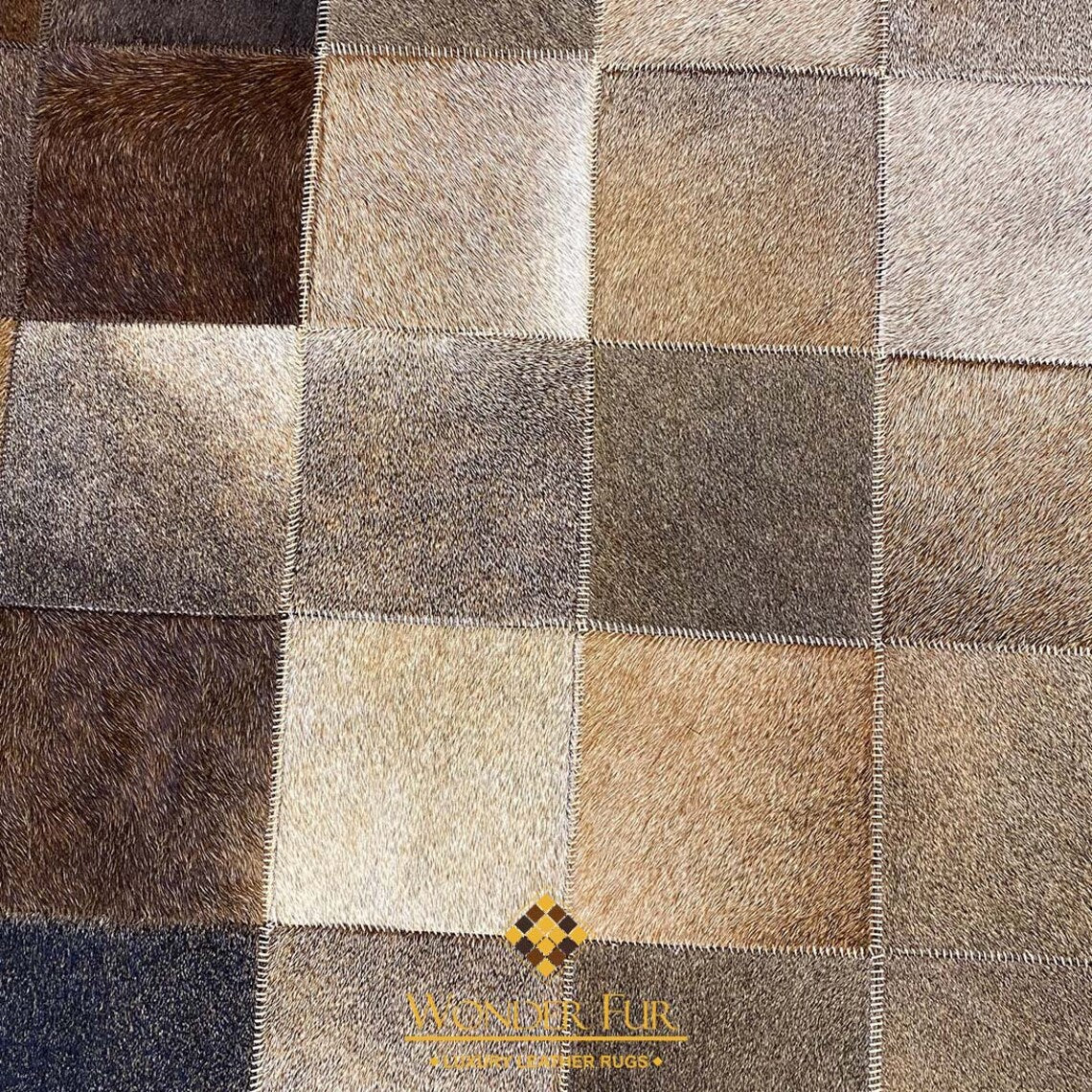 Genuine Handmade Tricolor Cowhide Leather Area Rug , Modern Home Decor