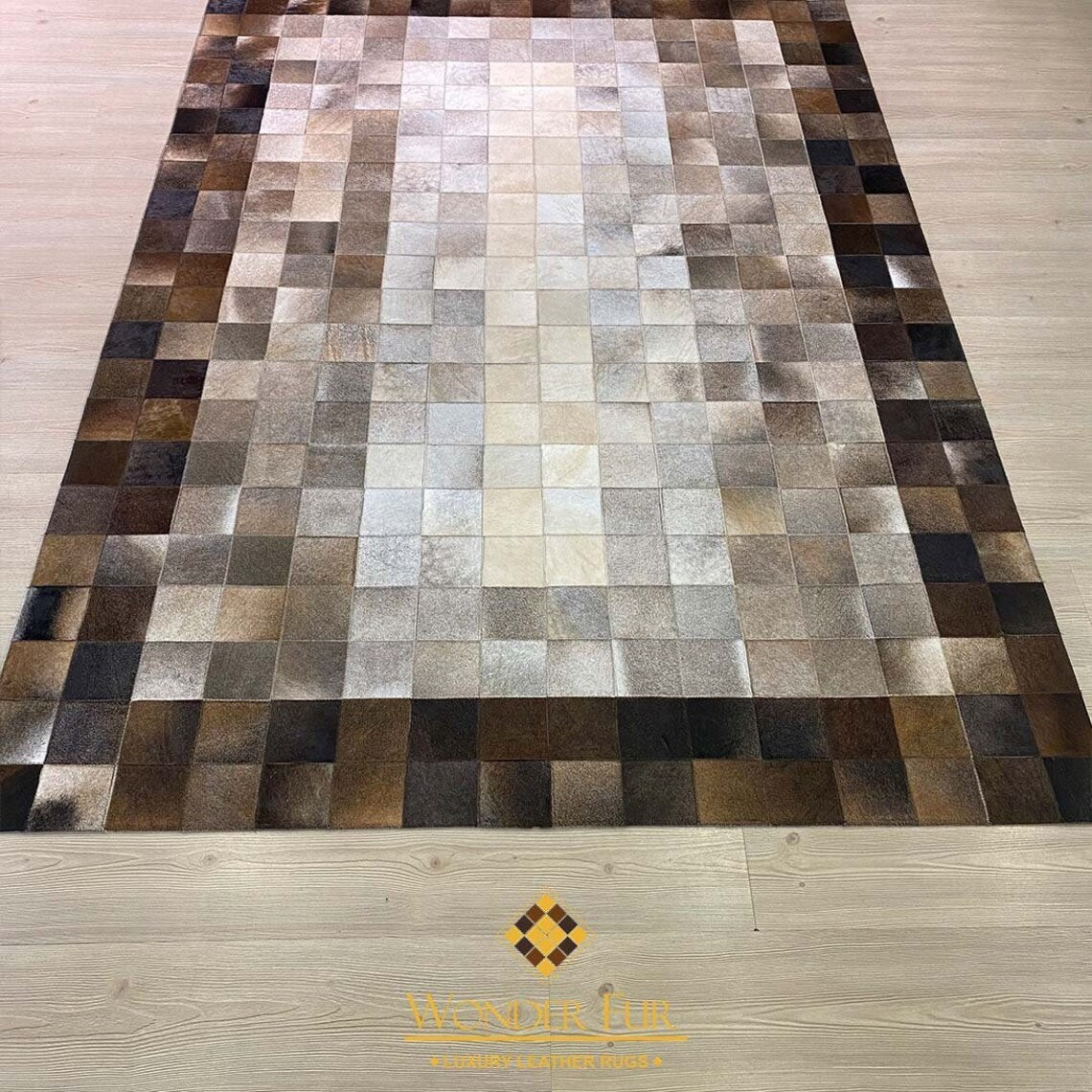 Genuine Handmade Tricolor Cowhide Leather Area Rug , Modern Home Decor