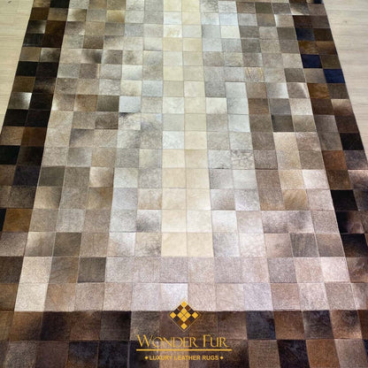 Genuine Handmade Tricolor Cowhide Leather Area Rug , Modern Home Decor