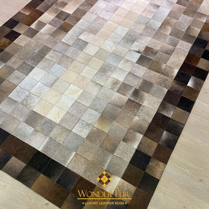 Genuine Handmade Tricolor Cowhide Leather Area Rug , Modern Home Decor