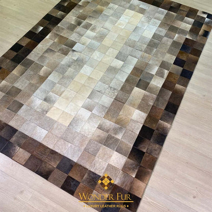 Genuine Handmade Tricolor Cowhide Leather Area Rug , Modern Home Decor