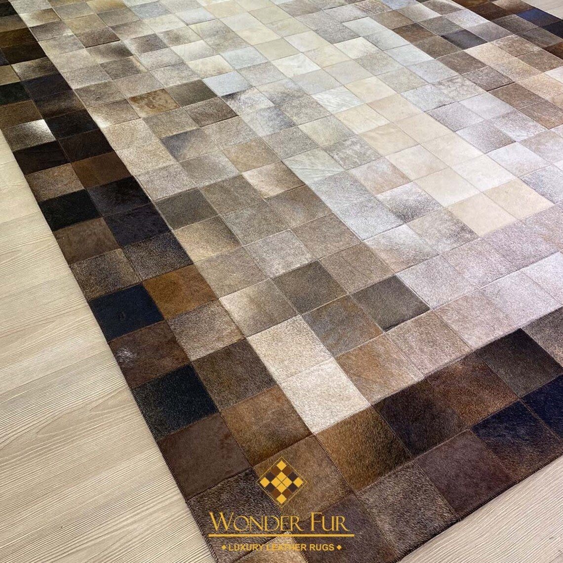 Genuine Handmade Tricolor Cowhide Leather Area Rug , Modern Home Decor