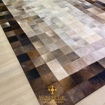 Genuine Handmade Tricolor Cowhide Leather Area Rug , Modern Home Decor