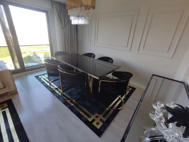 Genuine Leather Black And Gold Cowhide Living Room Rug , Handmade Rug