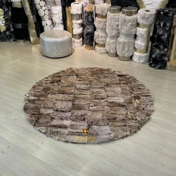 Genuine Natural Brown Round Sheepskin Rug, Rug for Home Decor