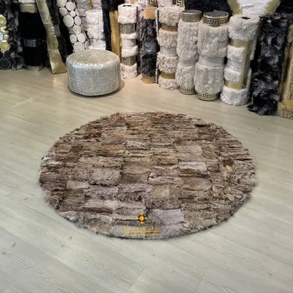 Genuine Natural Brown Round Sheepskin Rug, Rug for Home Decor