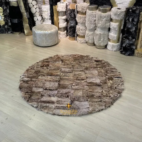 Genuine Natural Brown Round Sheepskin Rug, Rug for Home Decor