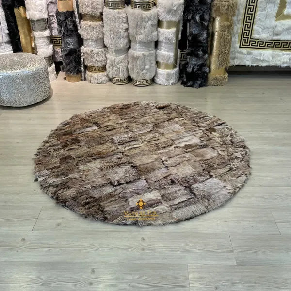 Genuine Natural Brown Round Sheepskin Rug, Rug for Home Decor