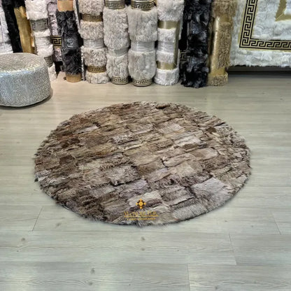 Genuine Natural Brown Round Sheepskin Rug, Rug for Home Decor